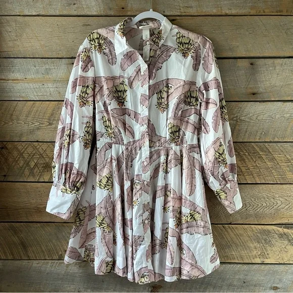 Desmond & Dempsey x H&M XS Cotton Banana Leaf Print Button Dress Puff Sleeve - Picture 8 of 15